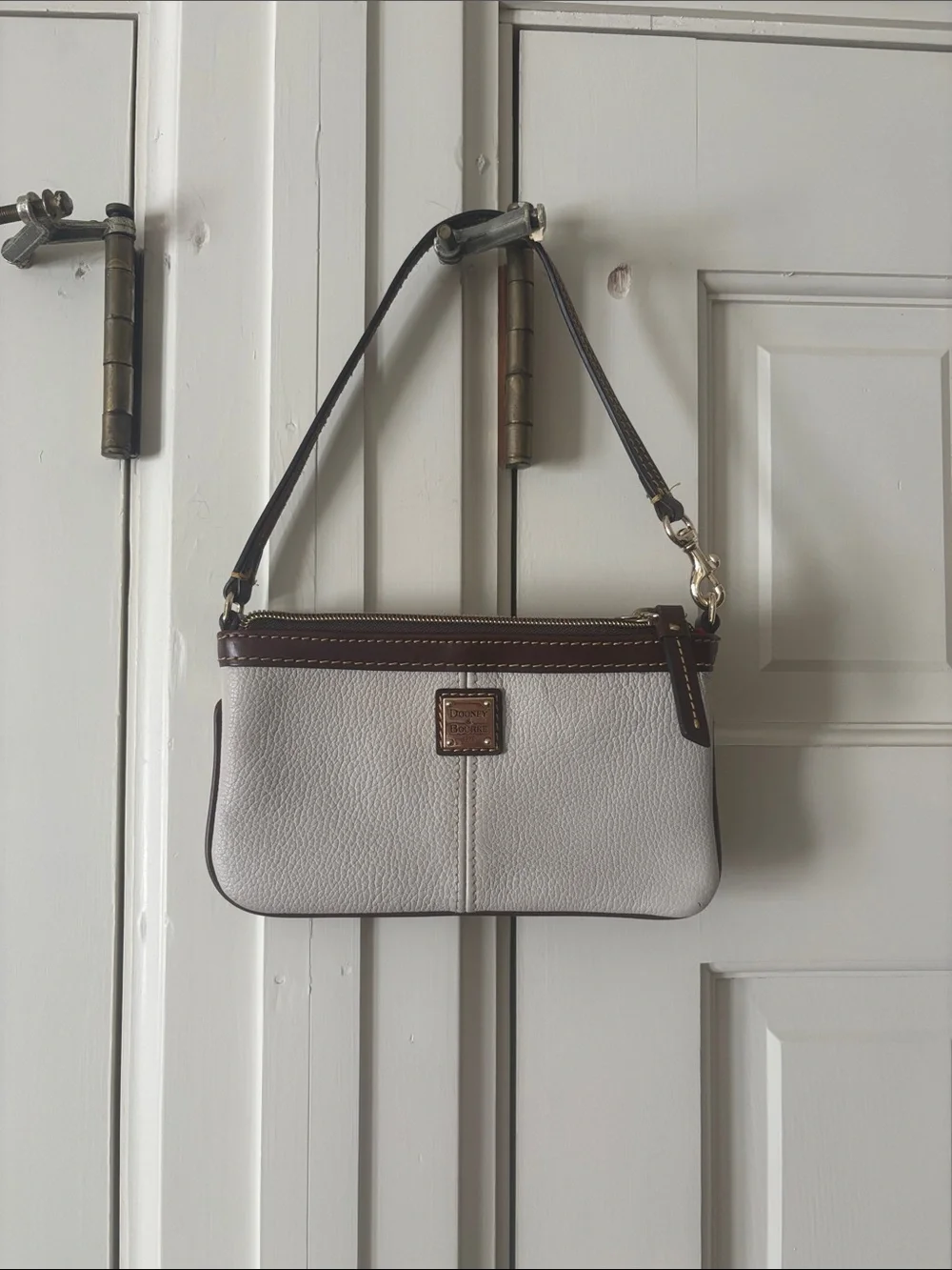 Dooney & Bourke Cream Shoulder Wristlet with Brown Trim